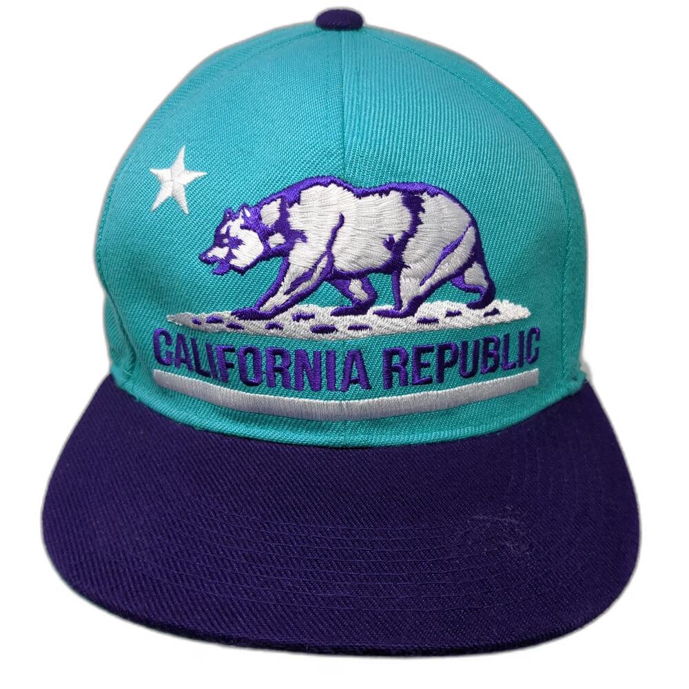 Leader L.O.G.A Snapback Blue Purple Hat One Size California Republic Bear Map